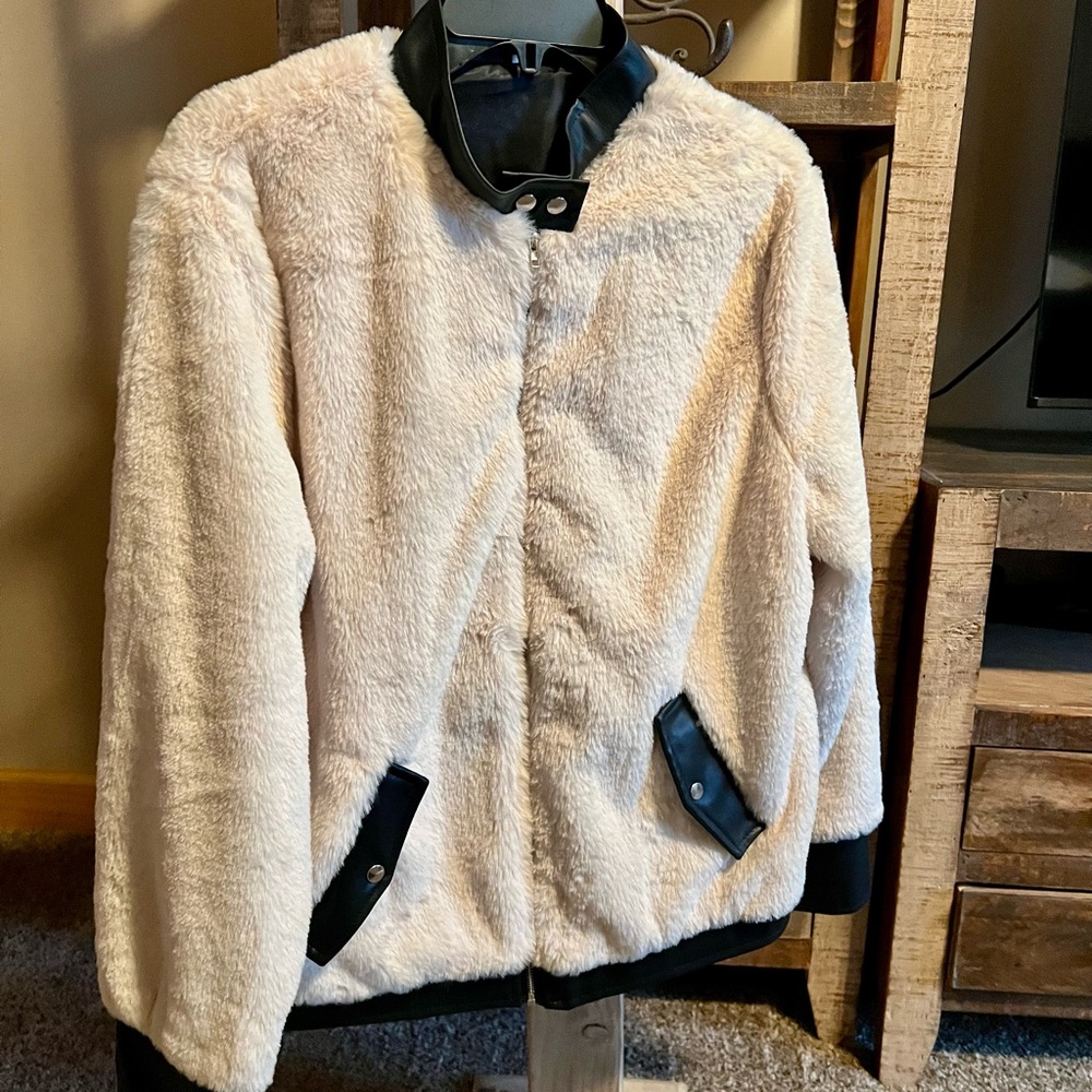 Cream and Black Faux Fur Jacket